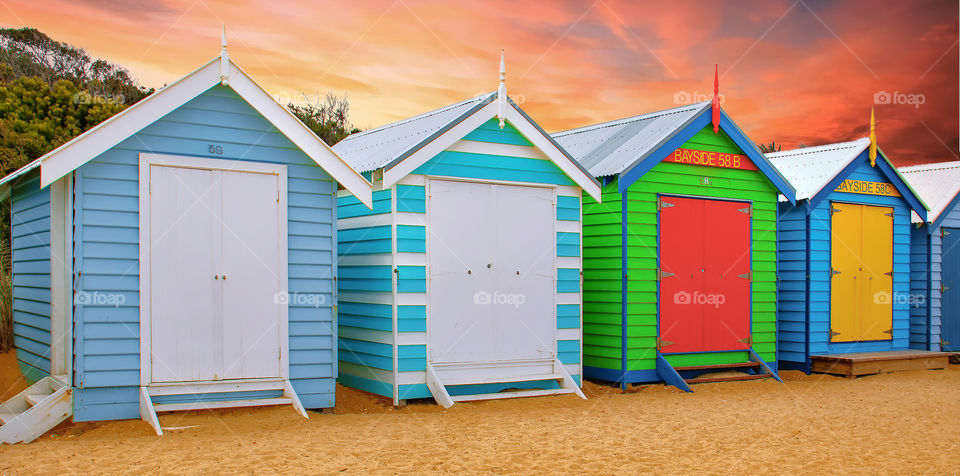 Sunset Over The Beach Boxes