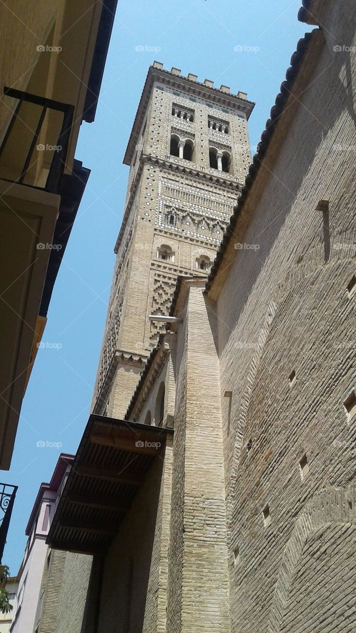 Spanish architecture in the city of Zaragoza - stone buildings.