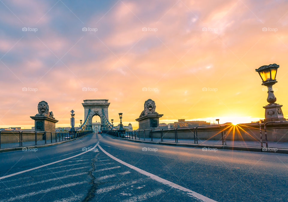 Budapest chain bridge during sunset