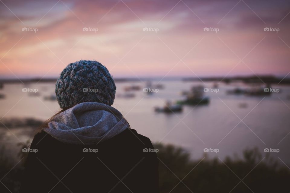 Person overlooking bay