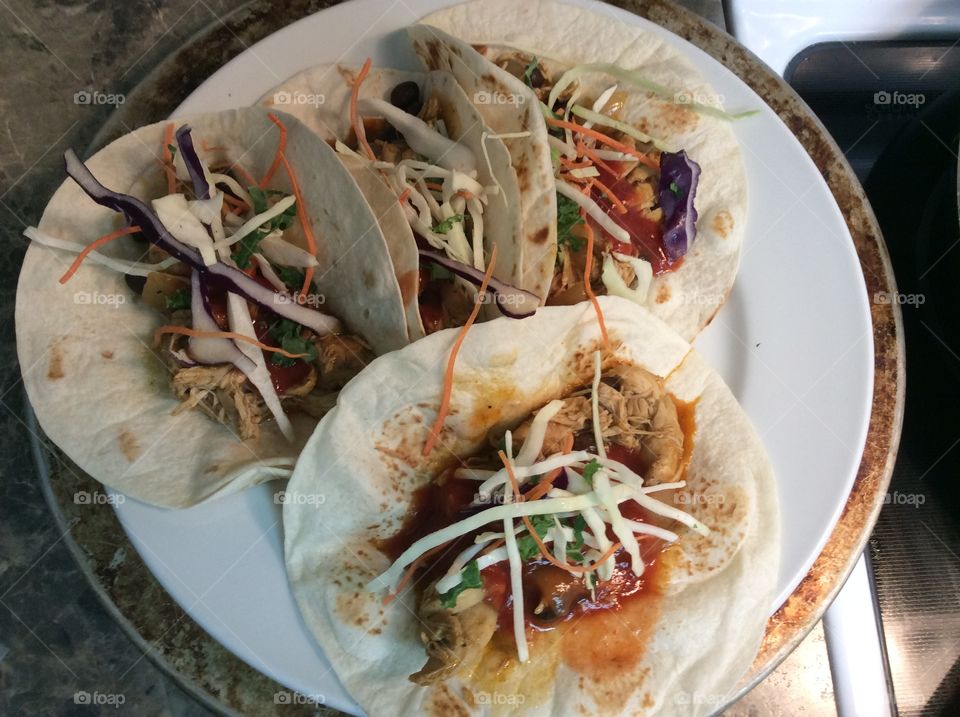 Fish tacos. Plate of home made fish tacos