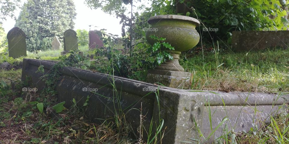 overgrown stone Victorian grave
