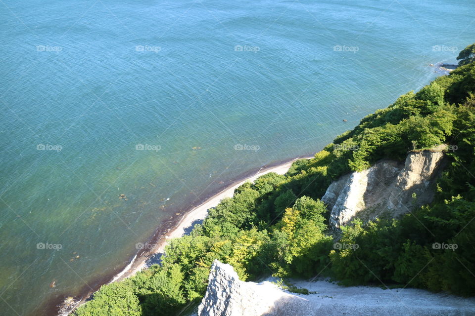 Chalk Cliffs in the Jasmund National Park on the island of Rügen with a view to the Baltic Sea