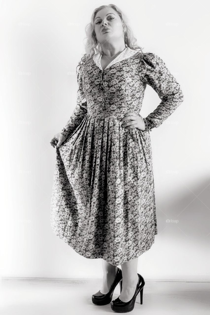 woman wearing vintage dress