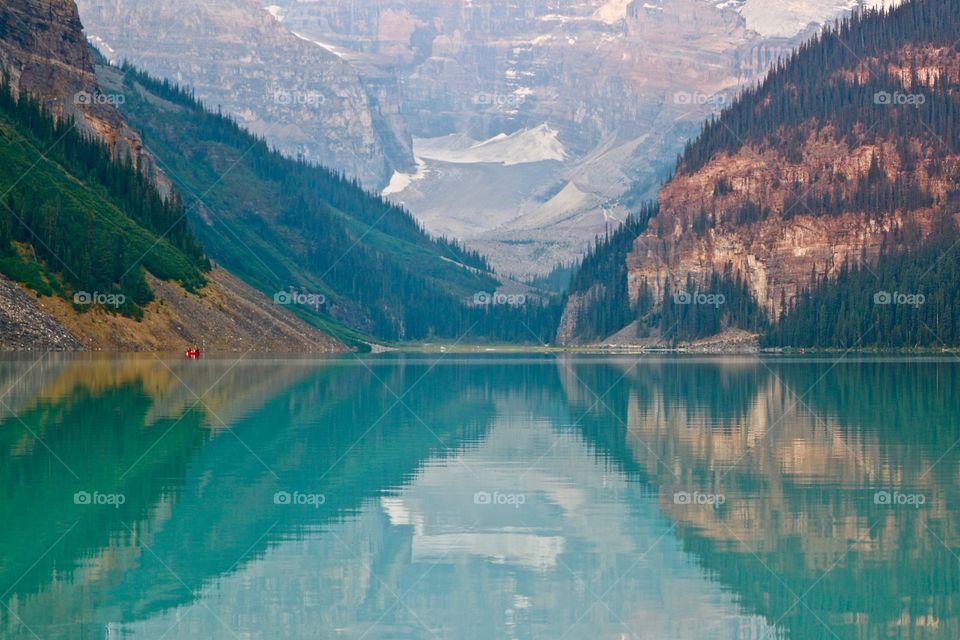 Postcard perfect Beautiful turquoise Lake Louise in Banff Alberta in the Canadian Rockies 