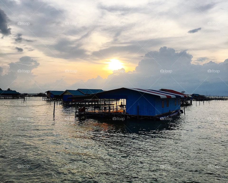 Floating houses on lake