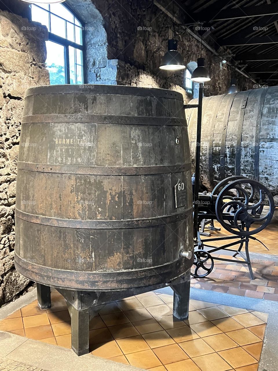 Wine barrel in a winery 
