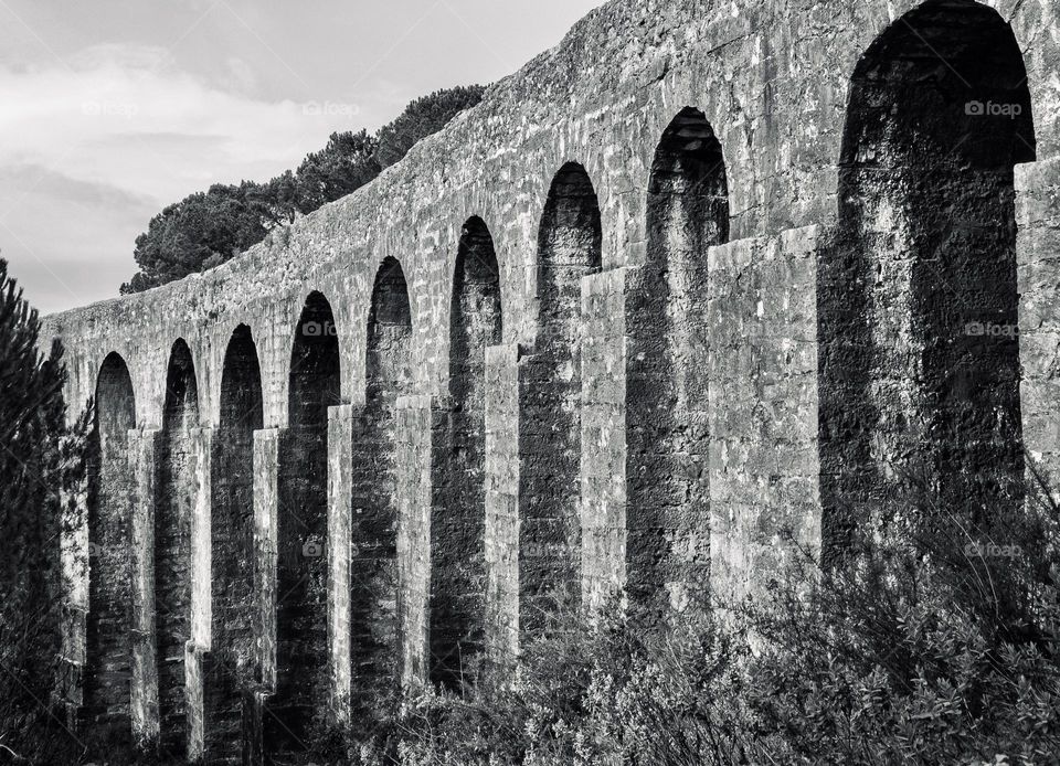 Arches that form part of Acueducto de los Pegões, Tomar in Portugal 