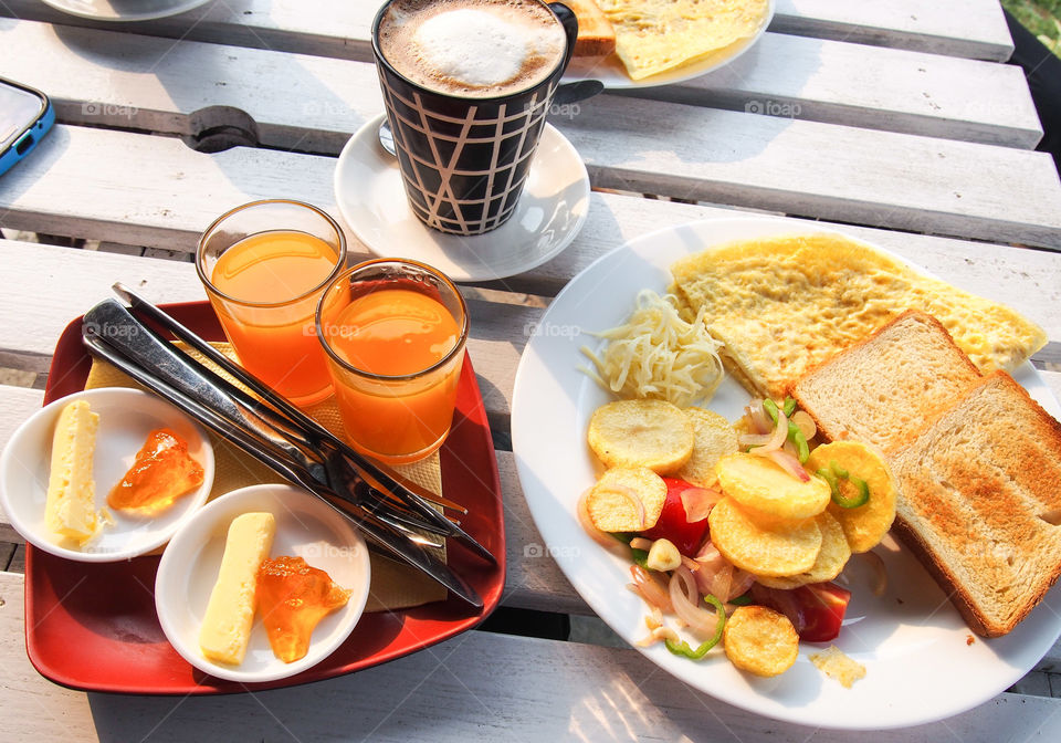High angle view of breakfast