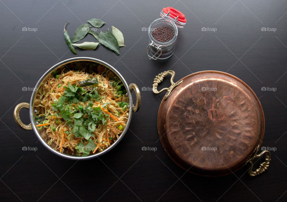 High angle view of delicious Indian food