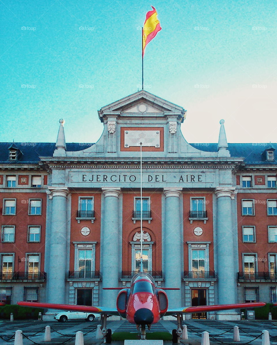 Air Force Headquarters. In Moncloa district, Madrid. C101 (E25) airplane