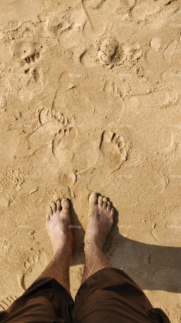 foot prints on sand at the beach