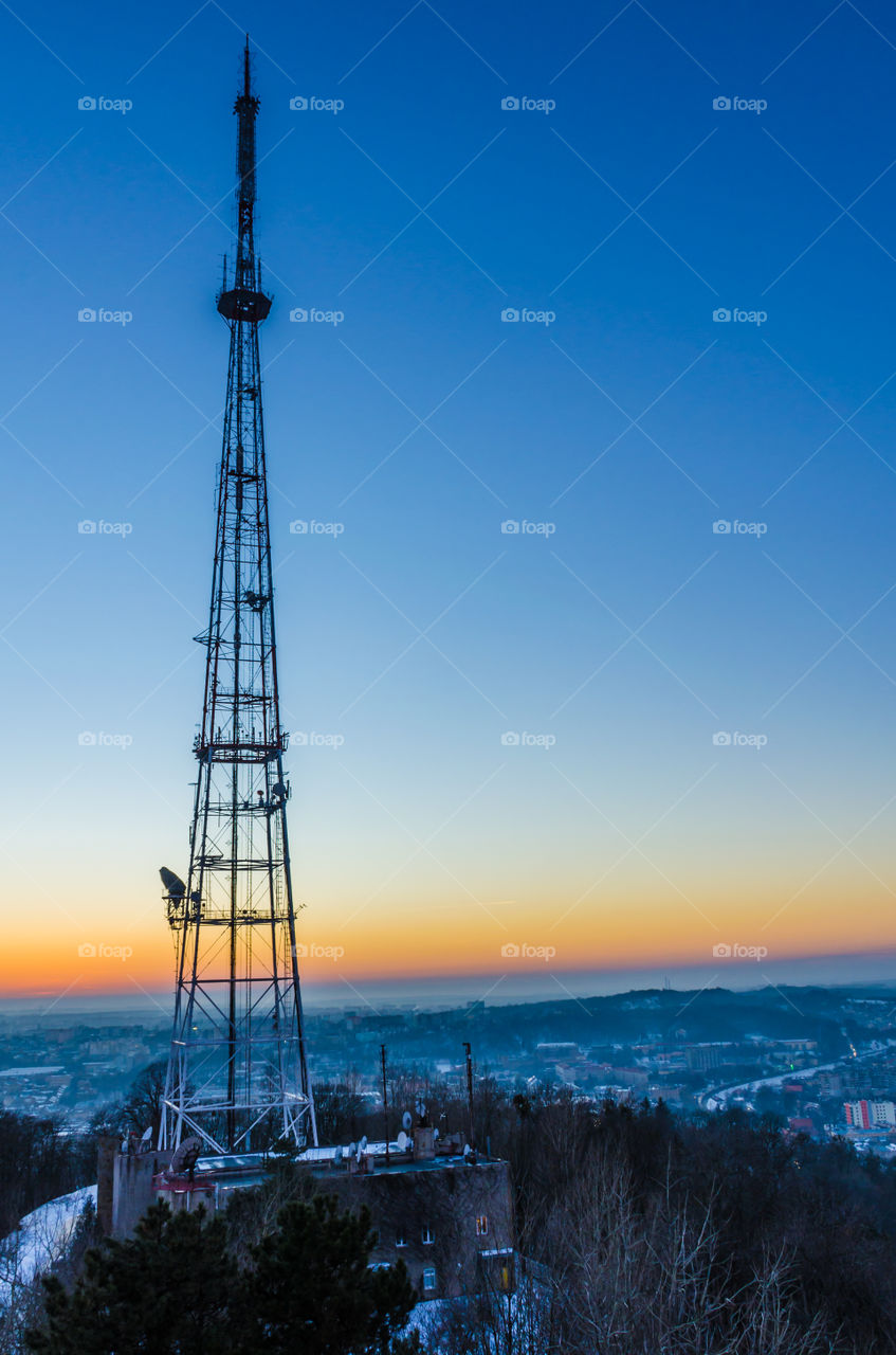 Lviv cityscape during the sunset