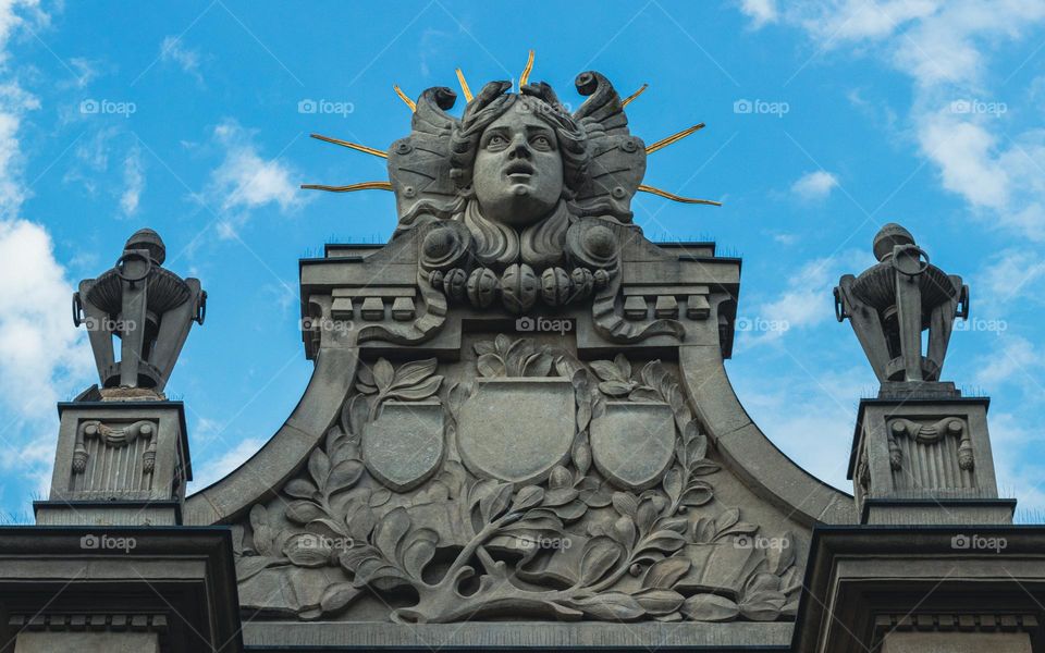 close-up of a fragment of a beautifully decorated tenement house in Krakow