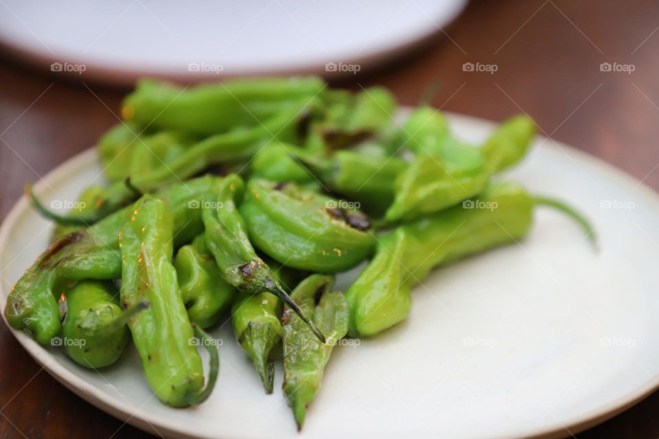 Green peppers lightly grilled 