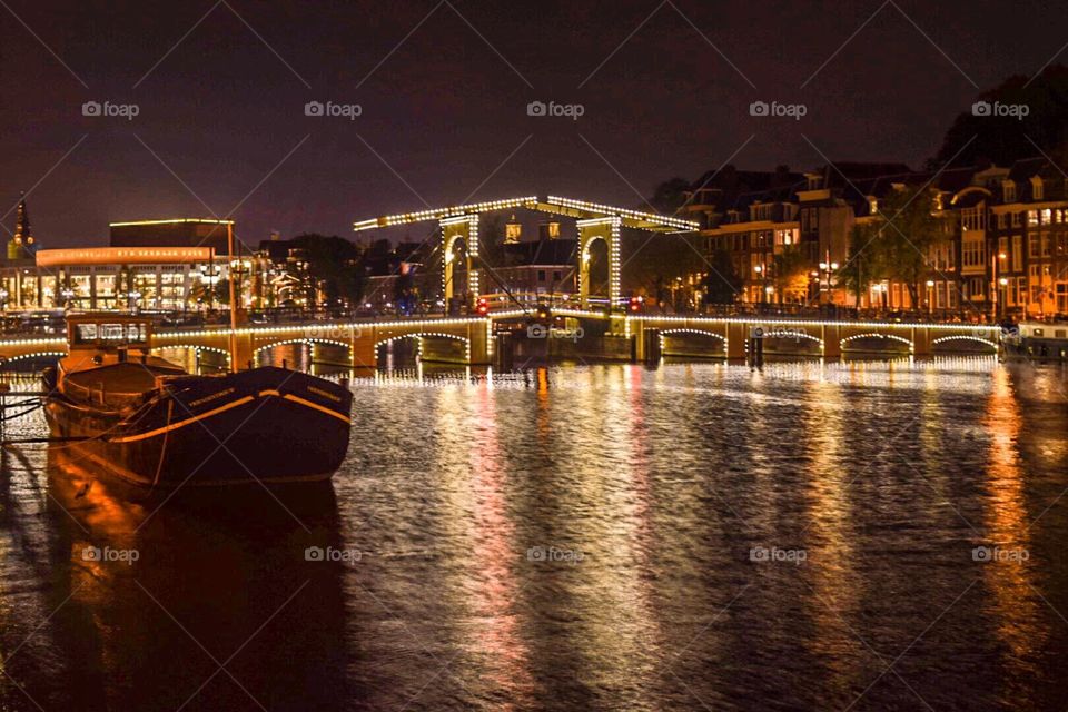 Bridge Amsterdam at Night Reflection 