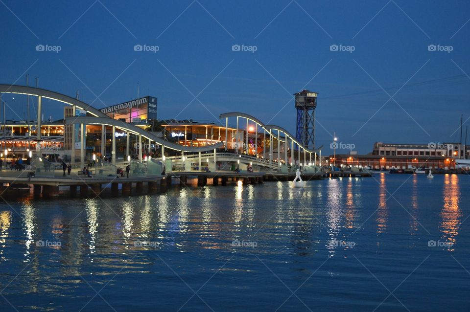 Night view of the port of Barcelona