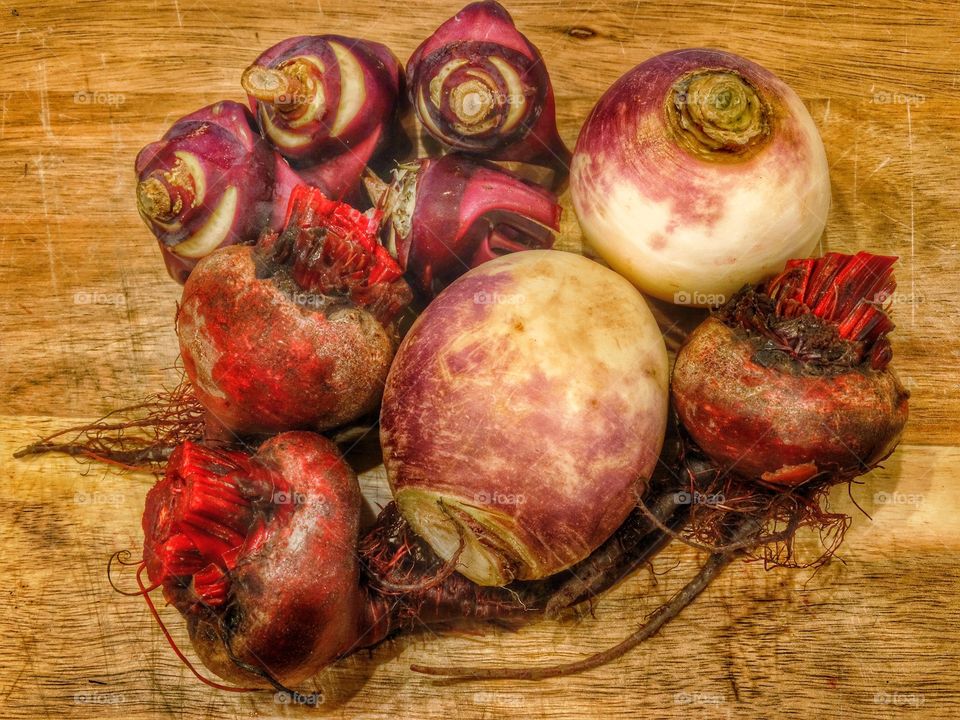 Organic homegrown red beets and turnips