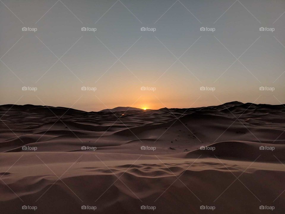 Sunrise (Sunset) over the Sand Dunes of the Sahara Desert in Morocco