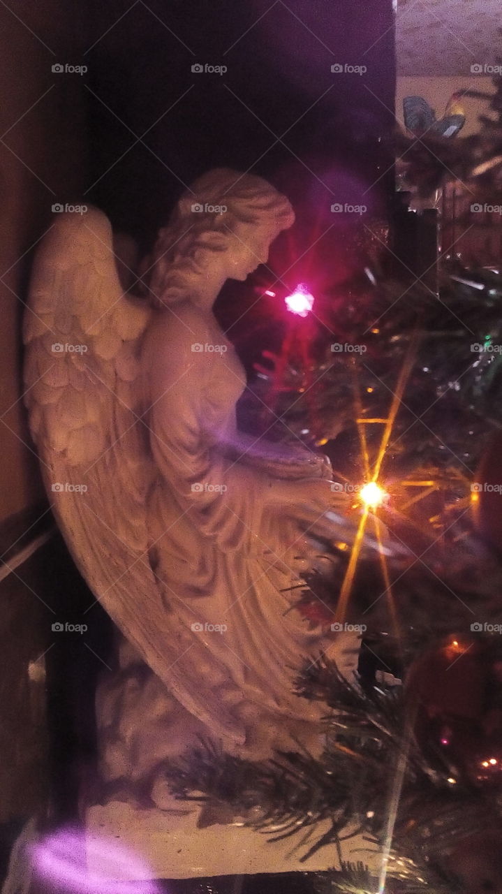 Angel, luces de Navidad.