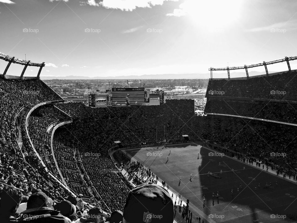 Season Finale . Final Denver Broncos Home Game of the 2014 NFL Season in Sports Authority Field at Mile High Stadium, Denver, Colorado.