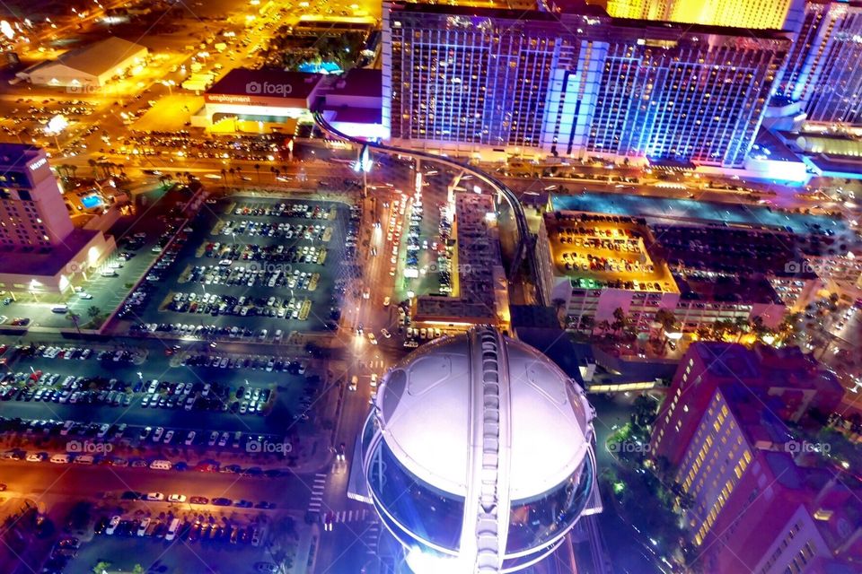 The view of Las Vegas from the top of TheHigh Roller Ferris Wheel.