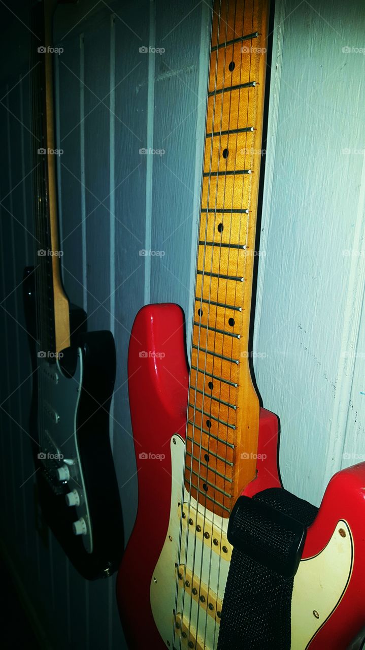 red and black guitars