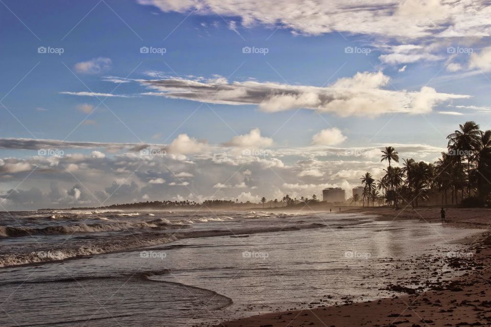 bahaian beach. beach and skyline of the city of lauro de freitas in bahia, brazil