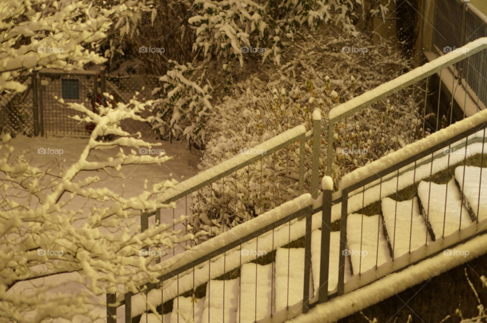 snow winter night stairs by lexlebeur