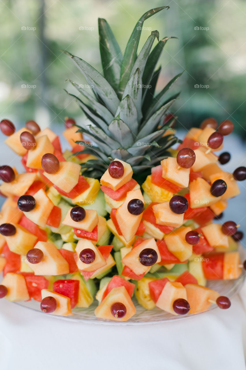 Cut-up fruit decorative edible arrangement 