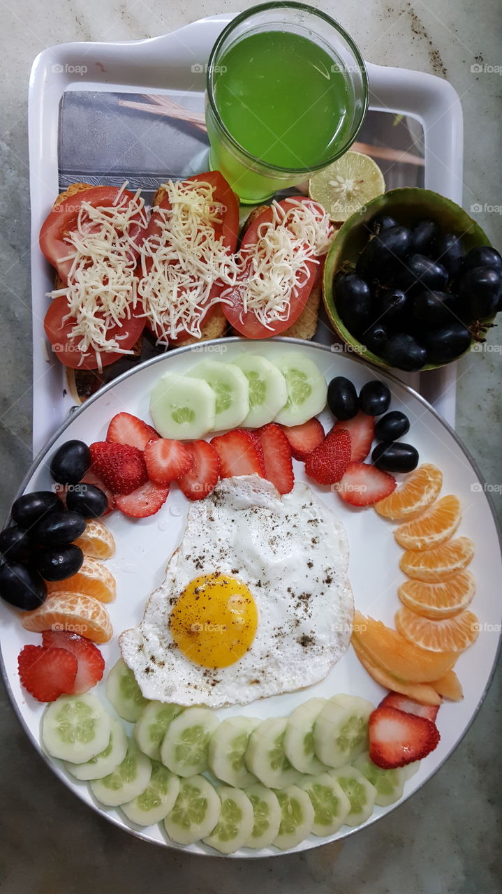 Healthy & Tasty Breakfast Of Fruits, Egg & Toast...