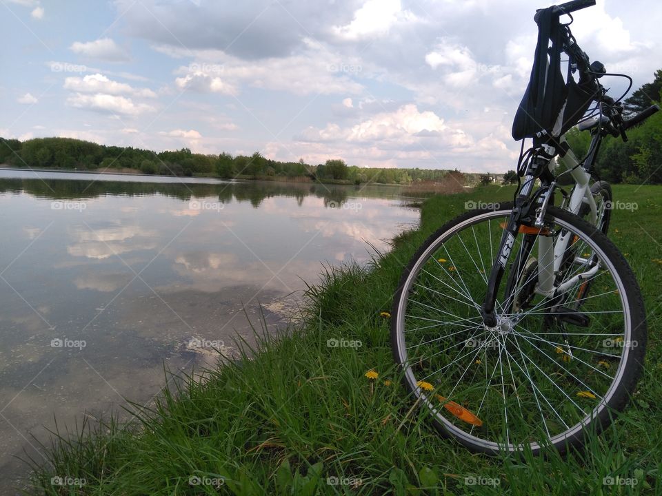 bike on a lake summer landscape