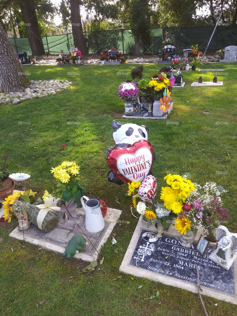 tombstones with flowers