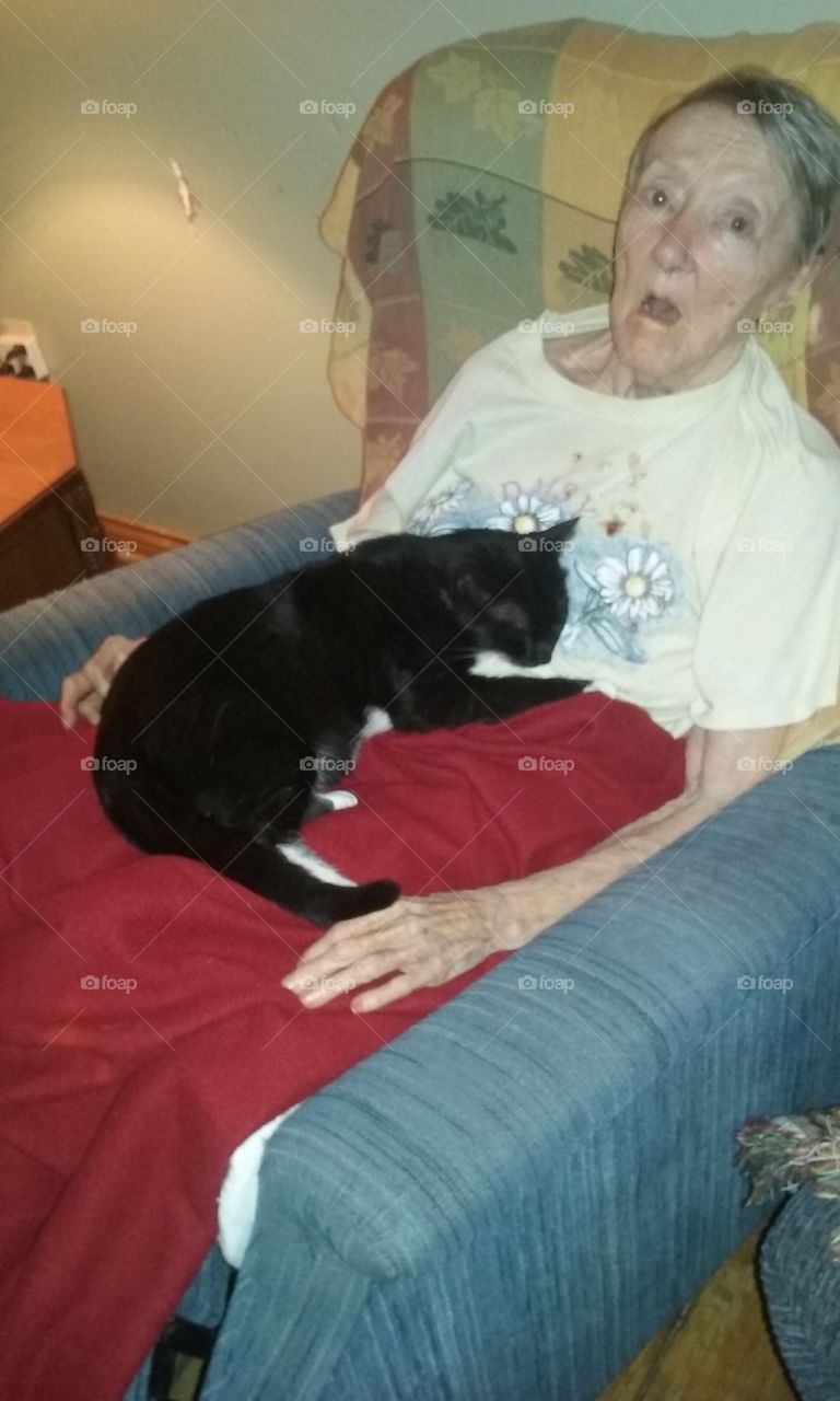 Alzheimer's lady with her cat