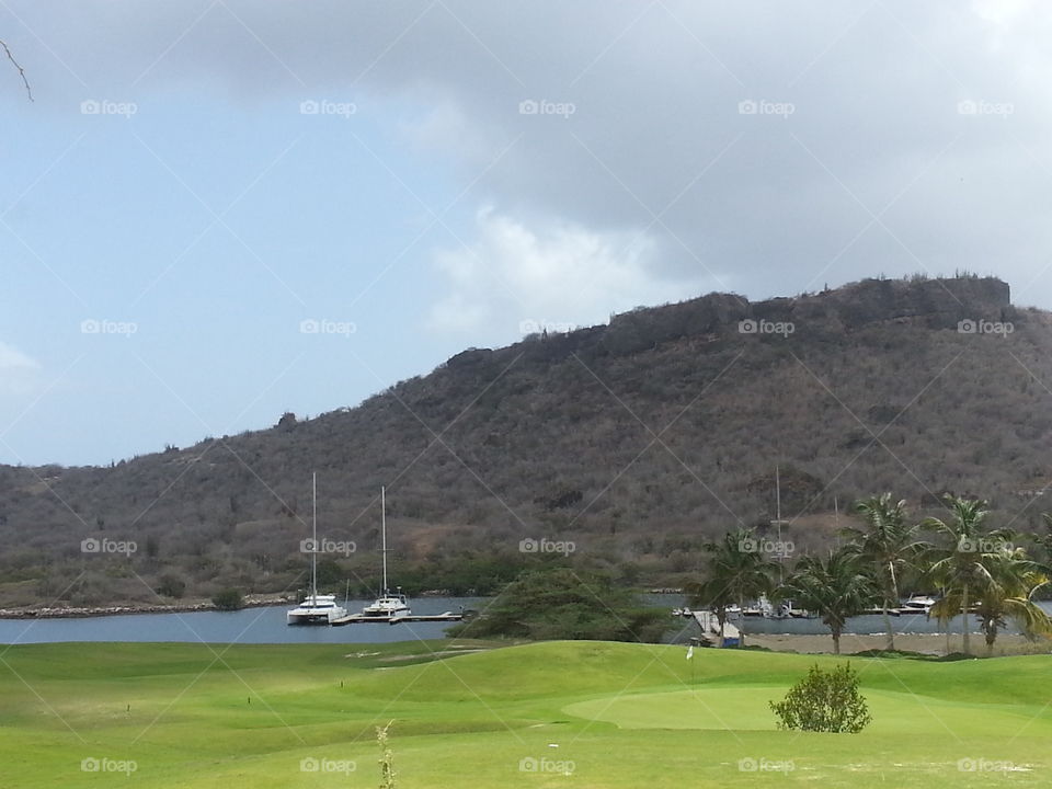 Curacao Mountain Greens Scenery. Beautiful view in Curacao Vacation