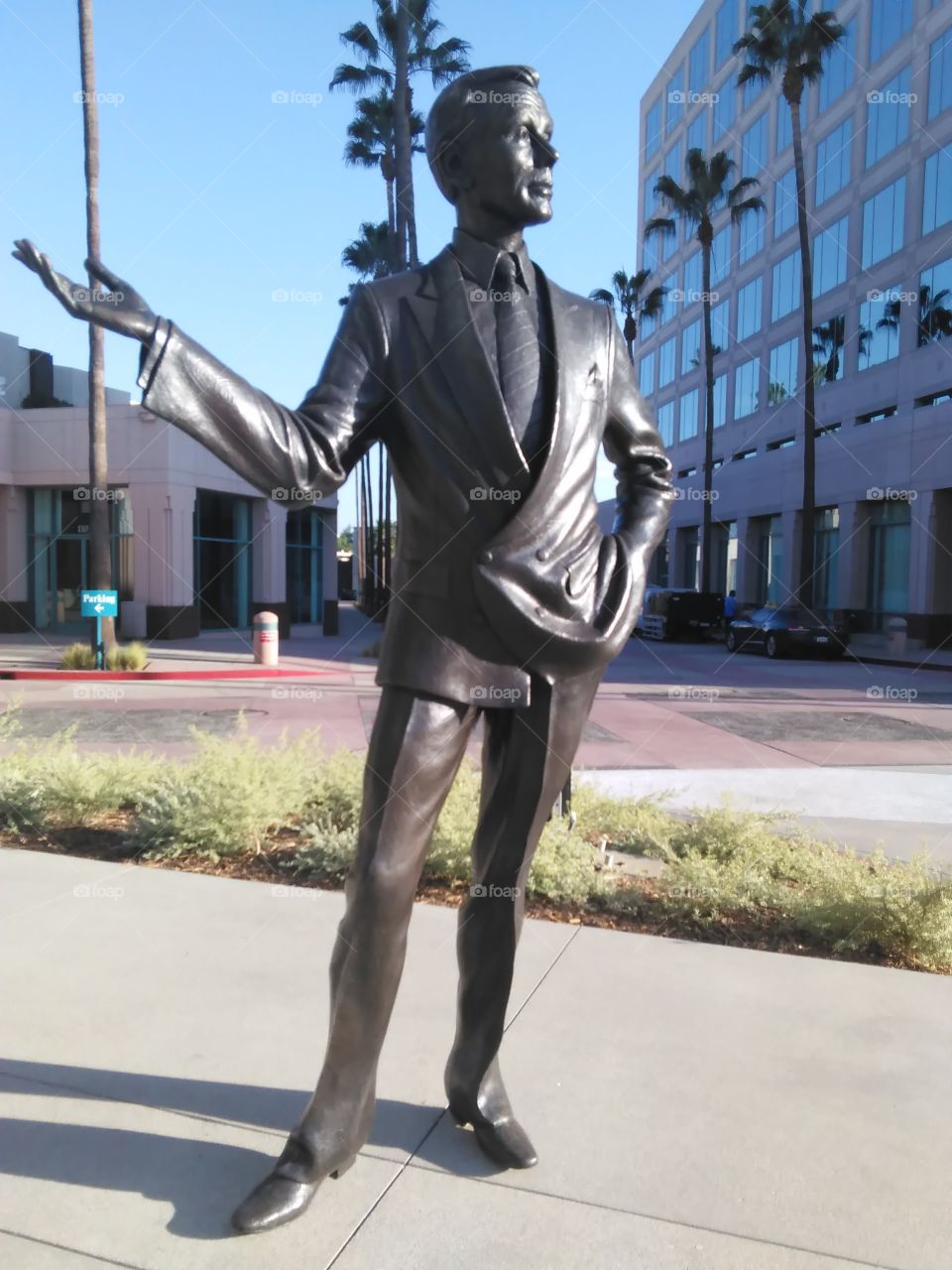 a commemorative metal statue of Johnny Carson, on-site at the Television Academy
