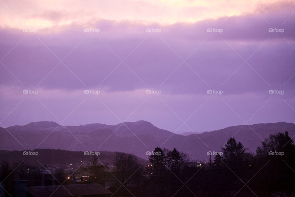 Scenic view of mountains during sunset