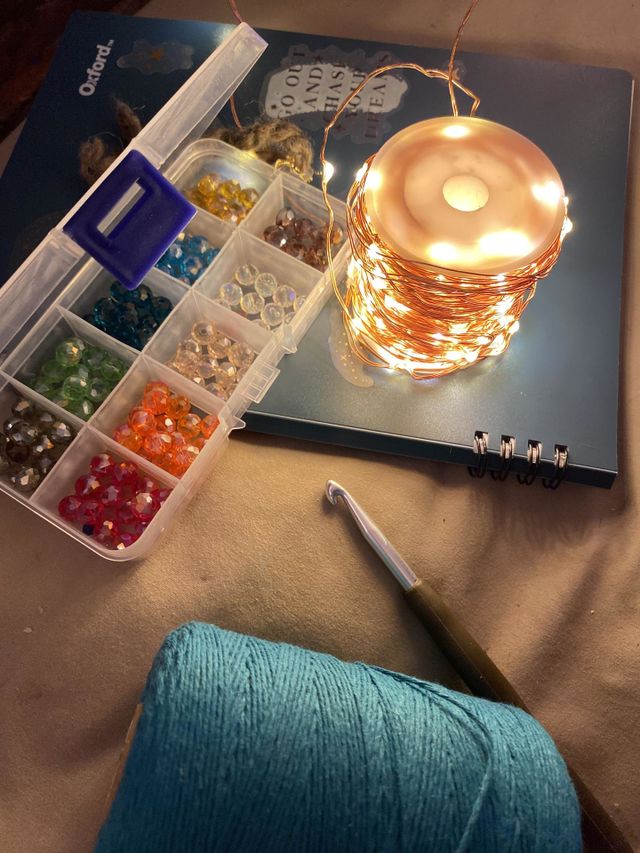 Beads, crocheting and lights because I do to many crafts at once