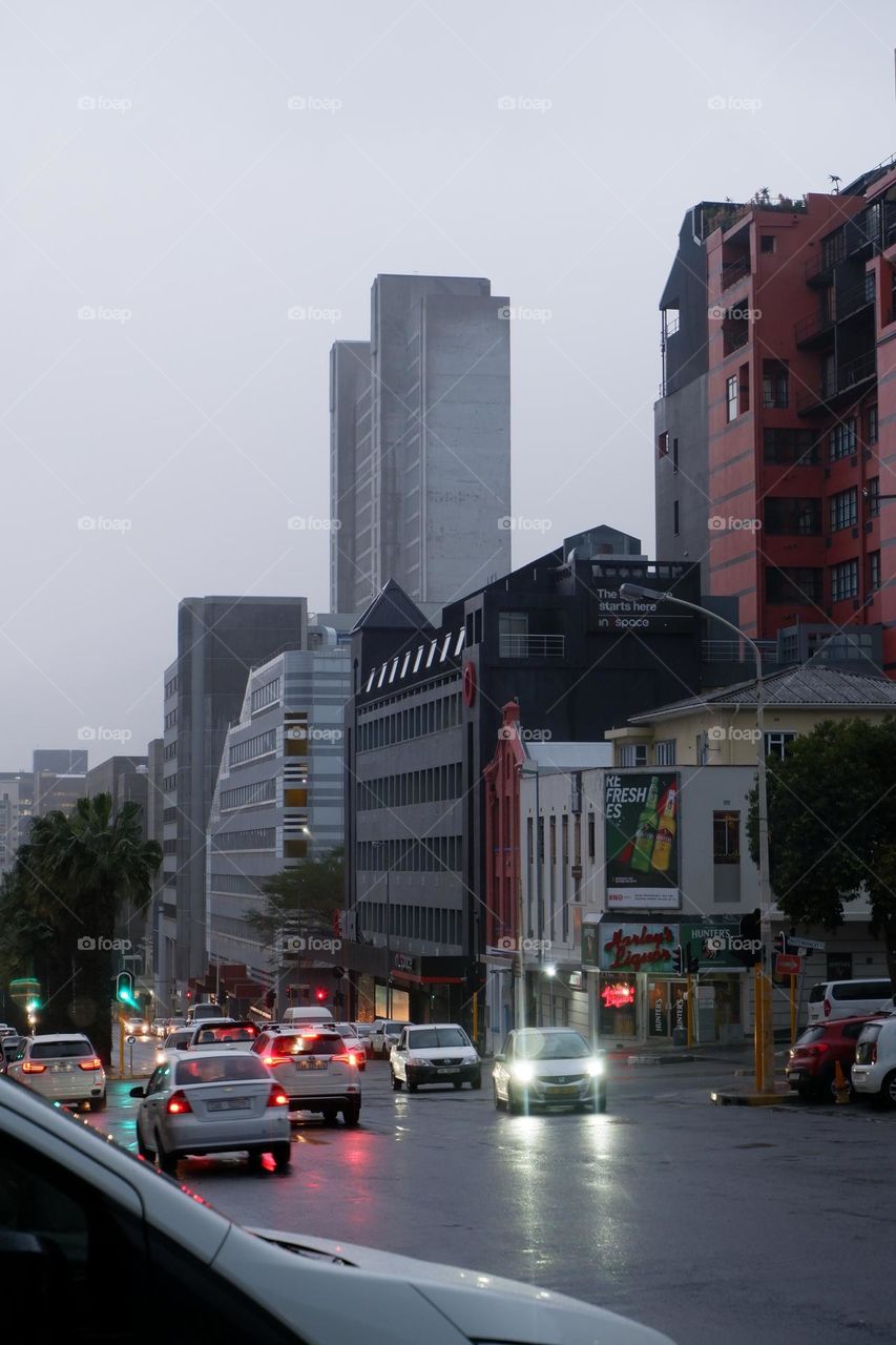 cars stuck in traffic during the rainy season