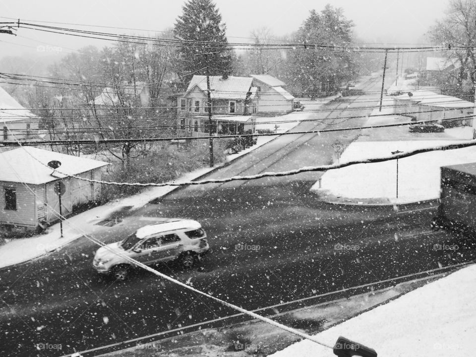 Snowy. A snowy street scene in New Jersey 