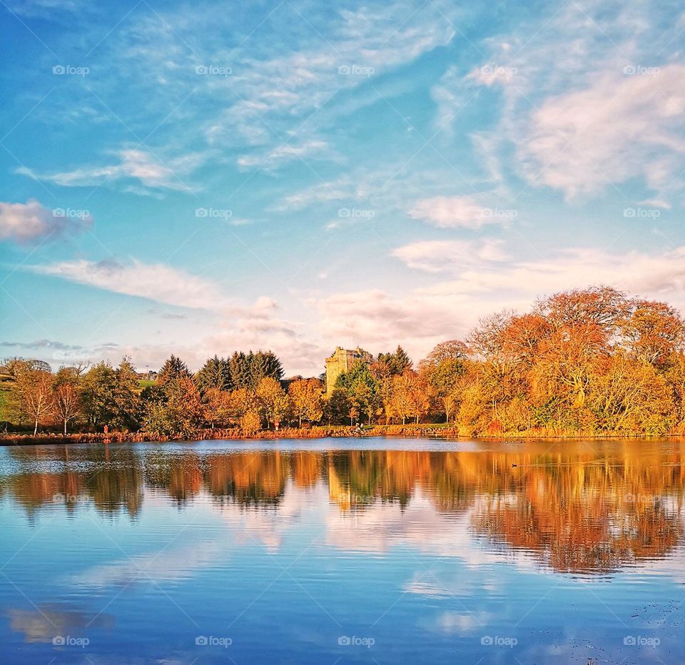 Scottish castle across the lake