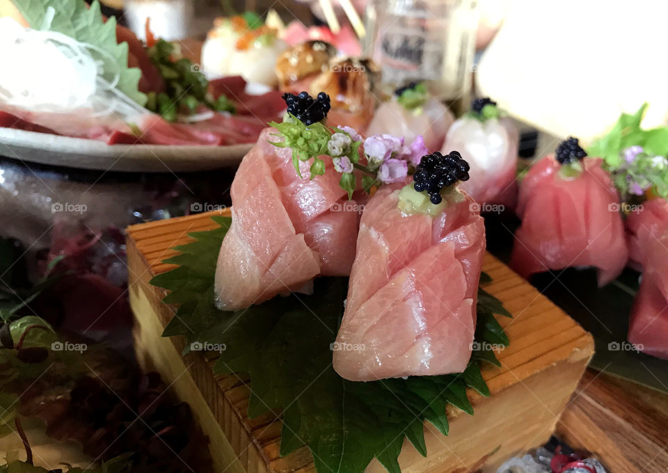 Raw fish with nice pattern to elevate in Japanese way but can find this in Bangkok