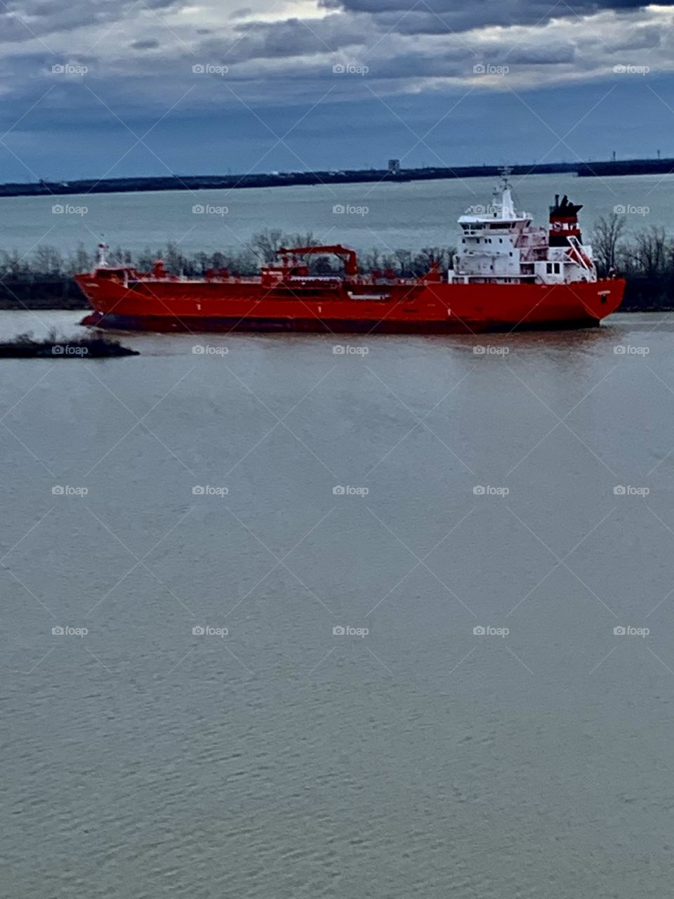 View of a red ferry on the St.Lawrence river, Quebec, Canada 🍁