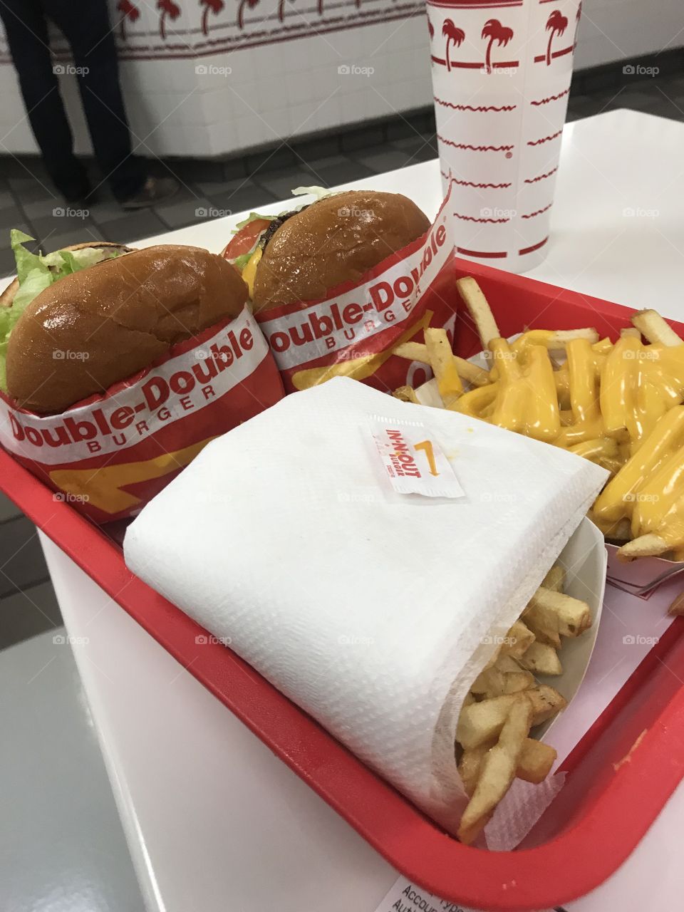 Tray of two burgers and fries
