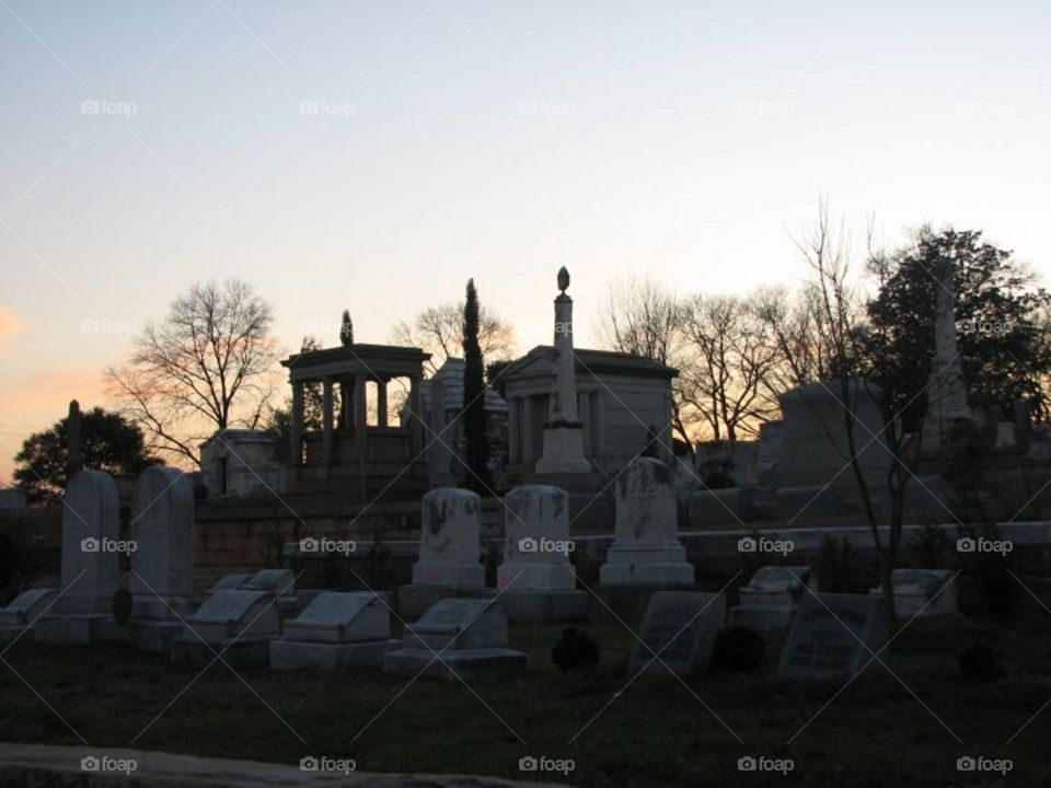 Cemetery at sunset.