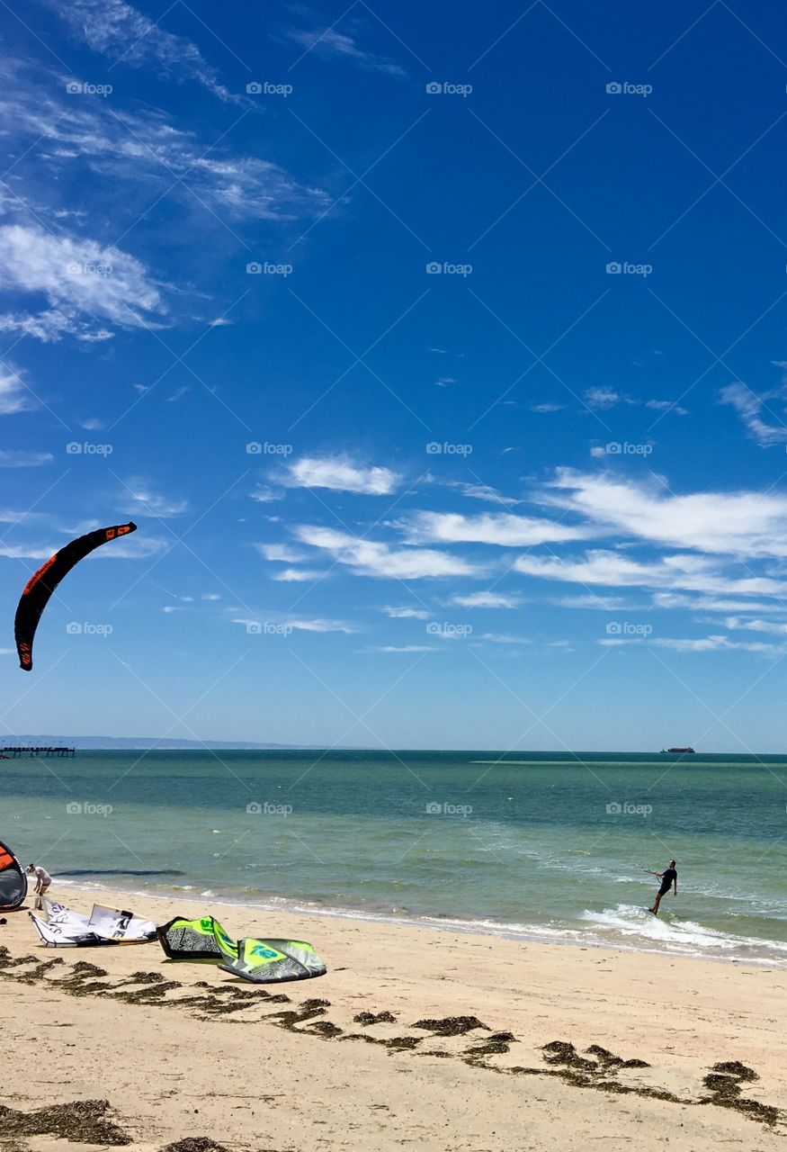 Kiteboarding at the ocean