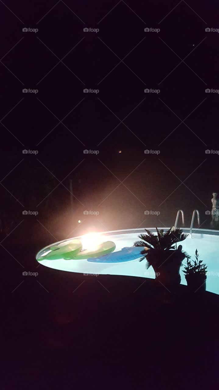 pool, lighting, palms