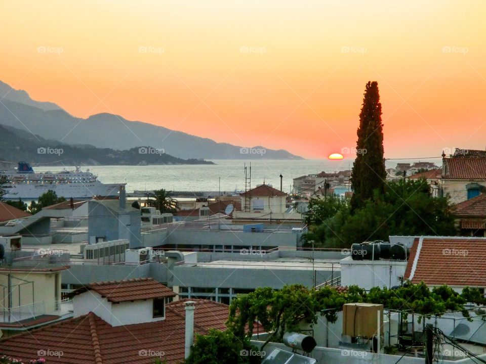 Sunset over Samos town