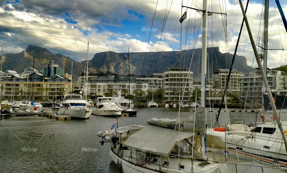 Cape Town marina with Table mountain.