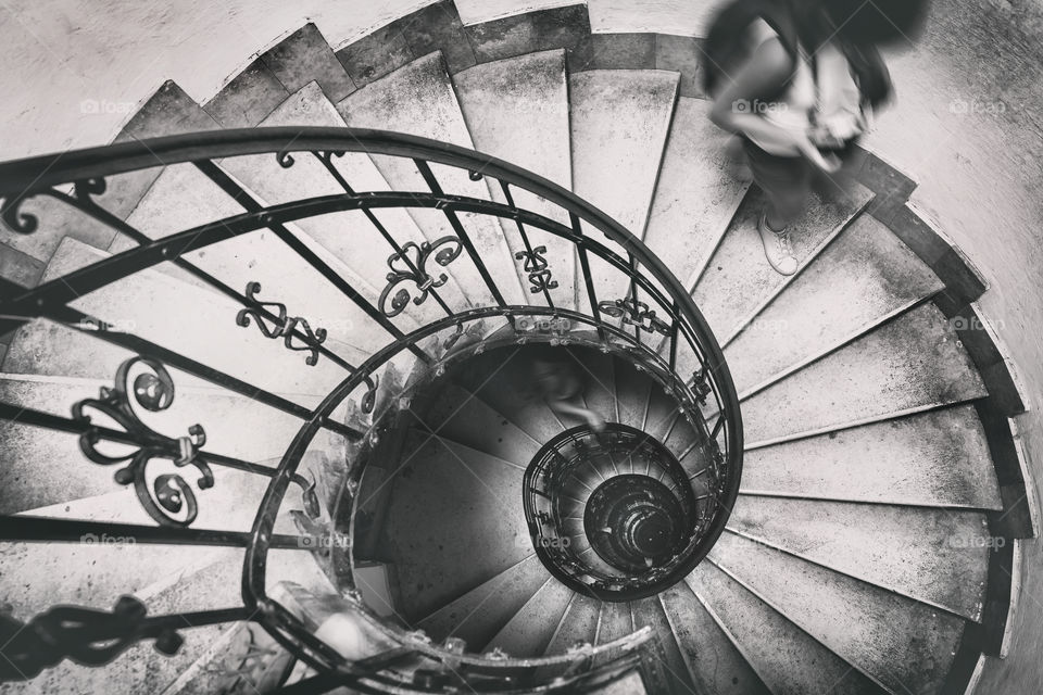 Spiral staircase in black and white